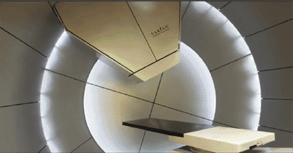 Image: The Varian ProBeam proton therapy system (photo courtesy Varian Medical Systems).